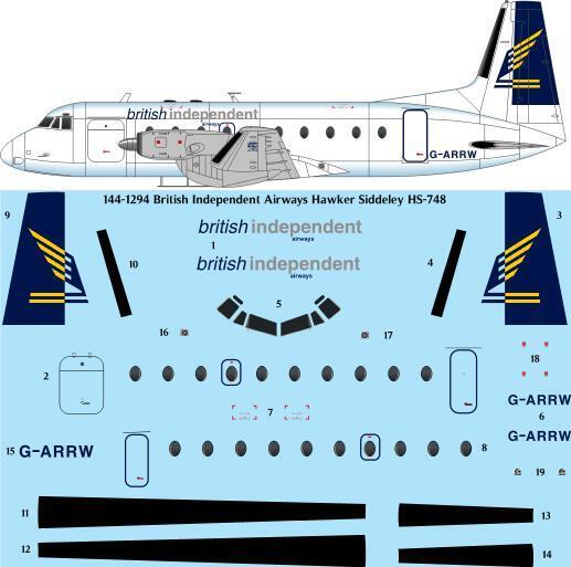 26 Decals TS144-1294 1:144 British Independent Airways Hawker-Siddeley HS-748 laser decal