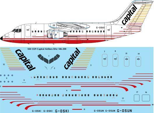 26 Decals 144-1329 1:144 Capital Airlines BAe 146-200 laser decal - for Revell kit