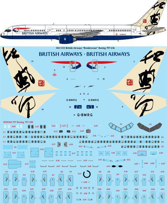 26 Decals TS144-1333 1:144 British Airways 'Rendezvous' Boeing 757-236
