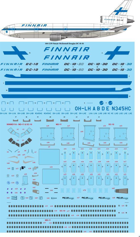 26 Decals 144-1339 1:144 Finnair McDonnell-Douglas DC-10-30 laser decal with screen print details