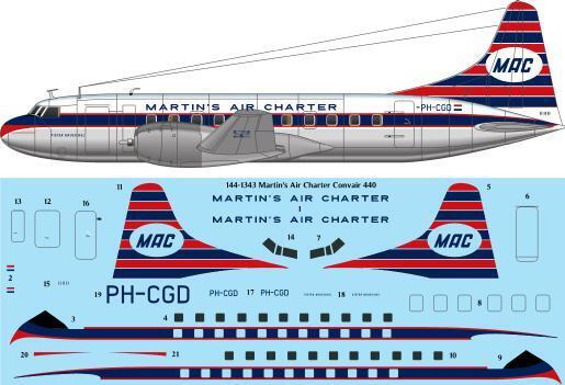 26 Decals 144-1343 1:144 Martin's Air Charter Convair 440 laser decal - for Roden kit