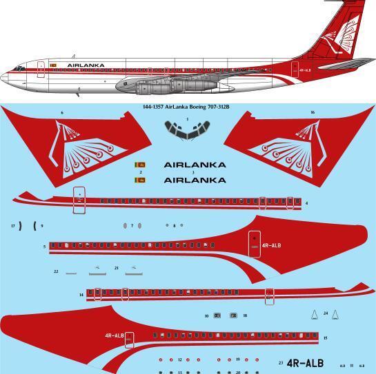 26 Decals TS144-1357 1:144 AirLanka Boeing 707-312B laser decal