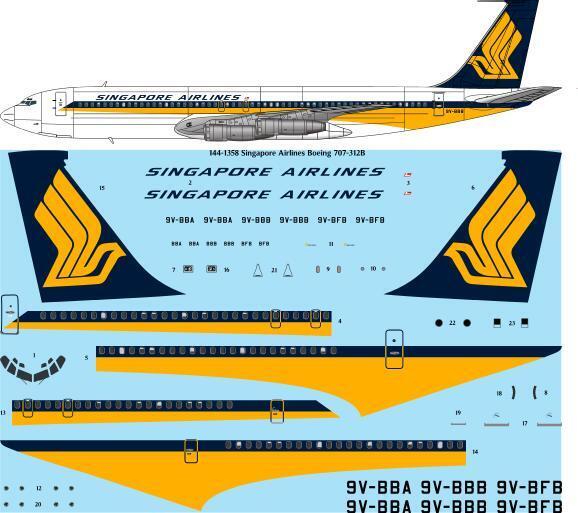 26 Decals TS144-1358 1:144 Singapore Airlines Boeing 707-312B Laser decal