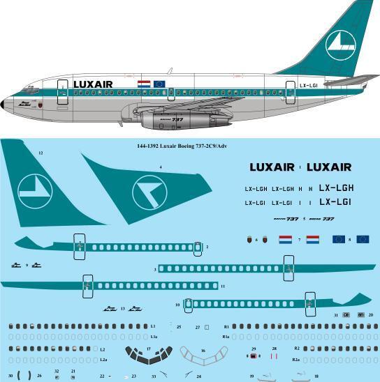 26 Decals TS144-1392 1:144 Luxair Boeing 737-2C9/Adv Laser Decal - for X-Scale kit