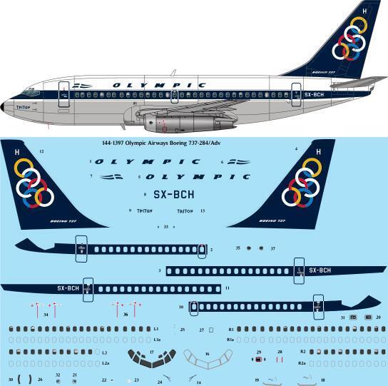 26 Decals TS144-1397 1:144 Olympic Boeing 737-284/Adv laser decal - for X-Scale kit