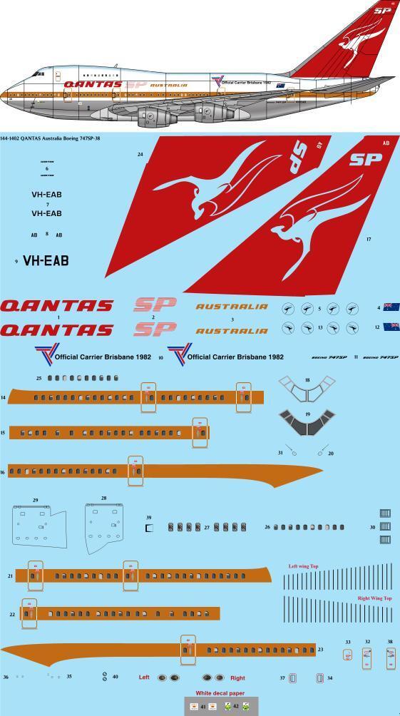 26 Decals TS144-1402 1:144 QANTAS Australia Boeing 747SP-38 Laser Decal - for Eastern Express / AMP kit