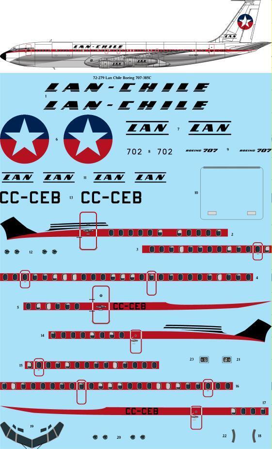 26 Decals TS72279 1:72 Lan Chile Boeing 707-385C laser decal