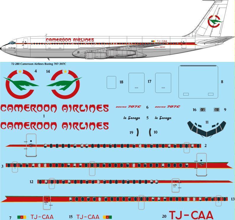 26 Decals TS72280 1:72 Cameroon Airlines Boeing 707-3H7C laser decal