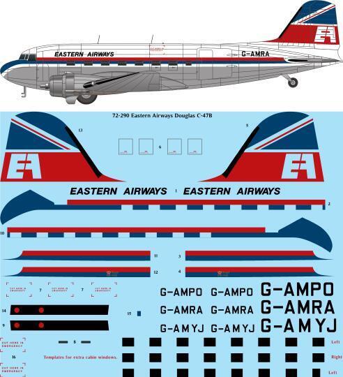 26 Decals TS72290 1:72 Eastern Airways Douglas C-47B / DC-3 laser decal - for Esci kit & Italeri kit 1338