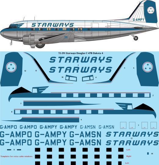 26 Decals TS72291 1:72 Starways Douglas C-47B 'Dakota 4' laser decal - for Esci kit & Italeri kit 1338