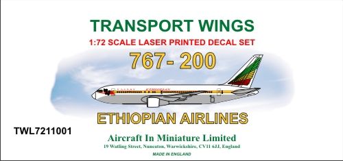 AIM - Transport Wings TWL7211001 1:72 Boeing 767-200 Ethiopian Airlines Decal Set