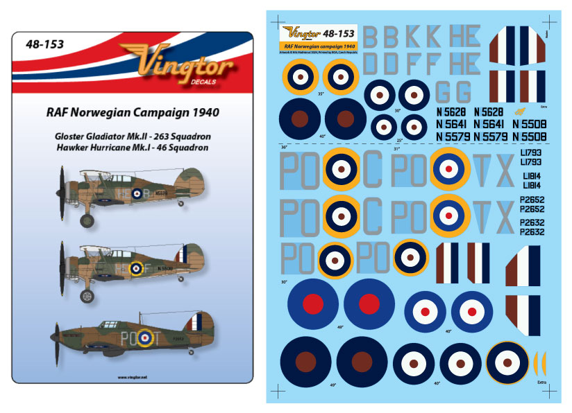 Vingtor Decals VTH48-153 1:48 RAF Norwegian Campaign 1940 - Gloster Gladiator Mk.II & Hawker Hurricane Mk.I