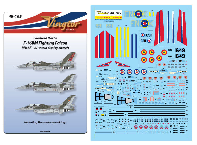 Vingtor Decals 48-165 1:48 Lockheed-Martin F-16BM - RNoAF 2019 solo display aircraft -