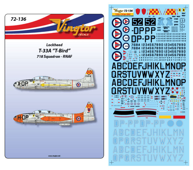 Vingtor Decals 72136 1:72 Lockheed T-33A 'T-Bird', 718 Sqn. RNAF