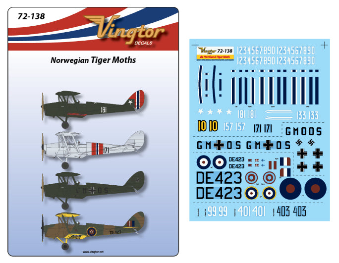 Vingtor Decals 72138 1:72 Norwegian de Havilland DH.82a Tiger Moth