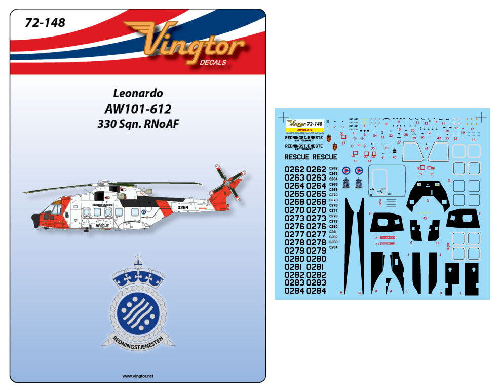 Vingtor Decals 72148 1:72 Leonardo AW101-612 - 330 Sqn. RNoAF