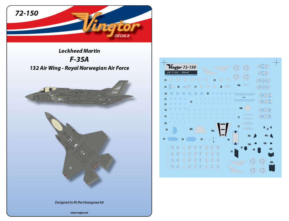 Vingtor Decals 72150 1:72 Lockheed-Martin F-35A Lightning II - RNoAF