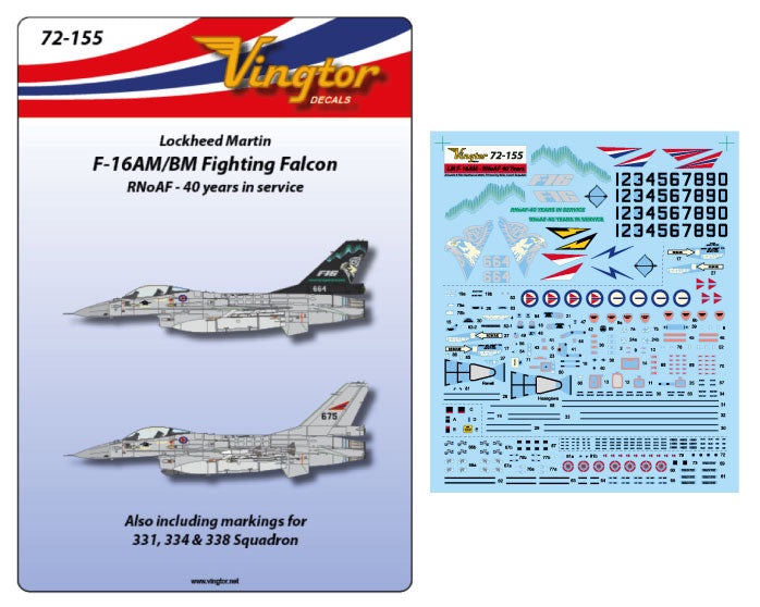 Vingtor Decals VTH72155 1:72 Lockheed Martin F-16AM/BM - RNoAF 40 years