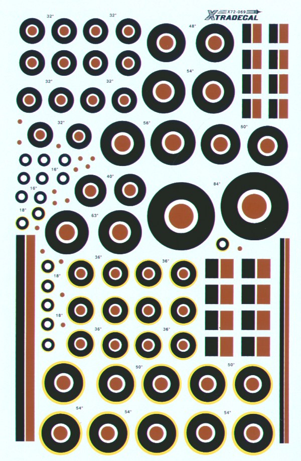 Xtradecal X72069 1:72 RAF National Insignia/Roundels.WWII C Type, C1 Type,Fin Flashes.Red/narrow white/blue.
