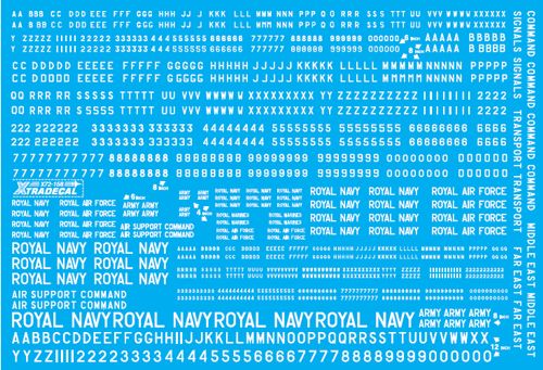 Xtradecal X72158 1:72 RAF White Serial Letters and Numbers 4', 6' ,8' and 12'