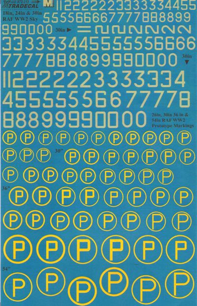 Xtradecal X72213 1:72 RAF WWII. Sky code Numbers 18' , 24' , 30'