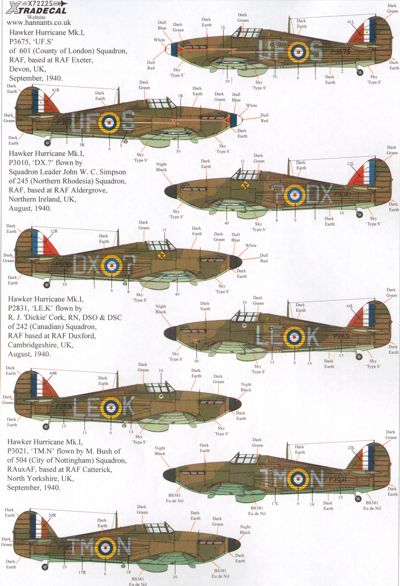 Xtradecal X72225 1:72 Hawker Hurricane Mk.I Pt.2 Battle of Britain 1940