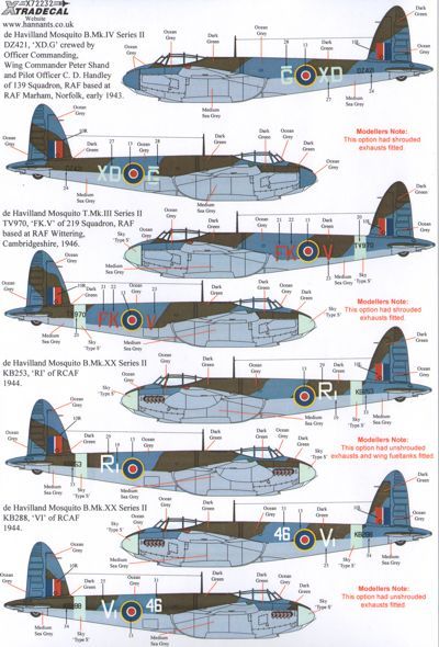 Xtradecal 72232 1:72 de Havilland Mosquito T Mk.III/B Mk.IV/FB Mk.VI/B Mk.XX