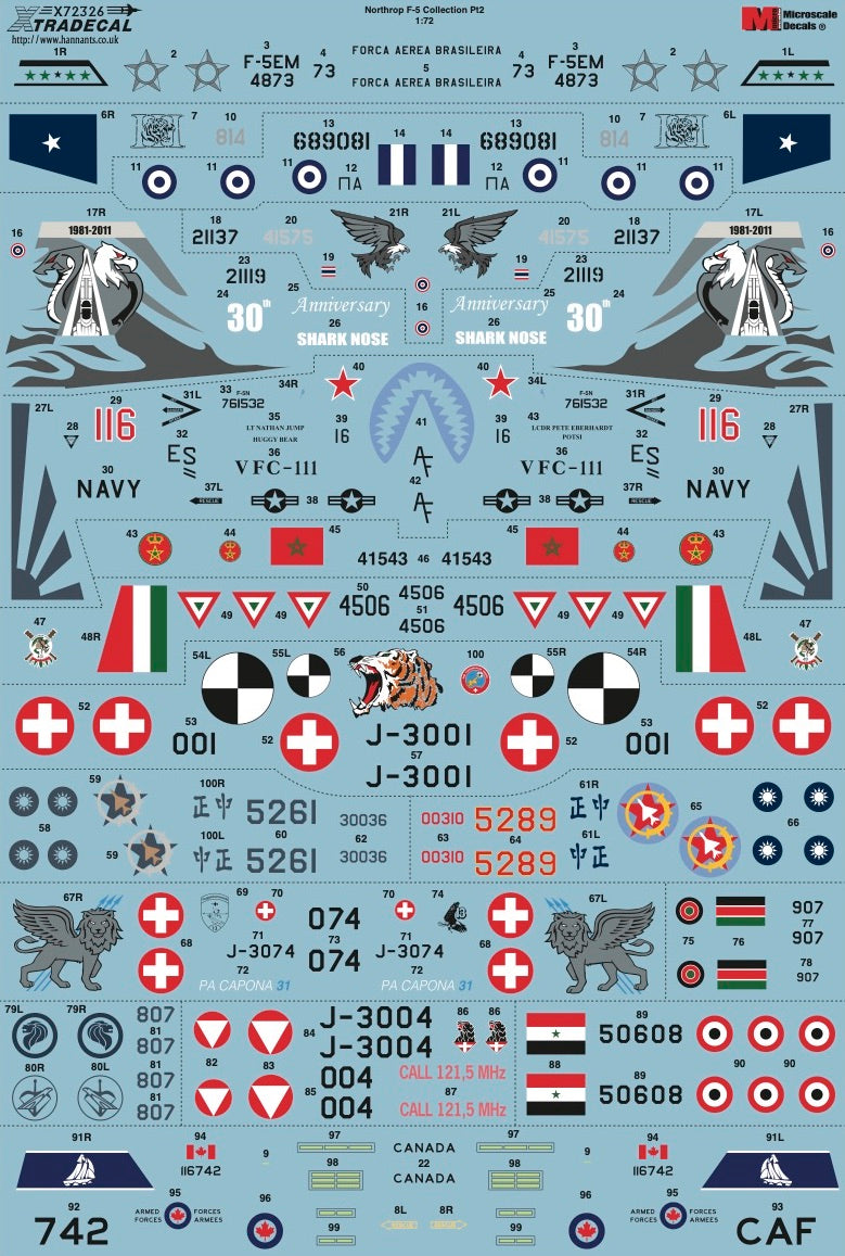 Xtradecal X72326 1:72 Northrop F-5 Tiger II Worldwide Collection Pt2