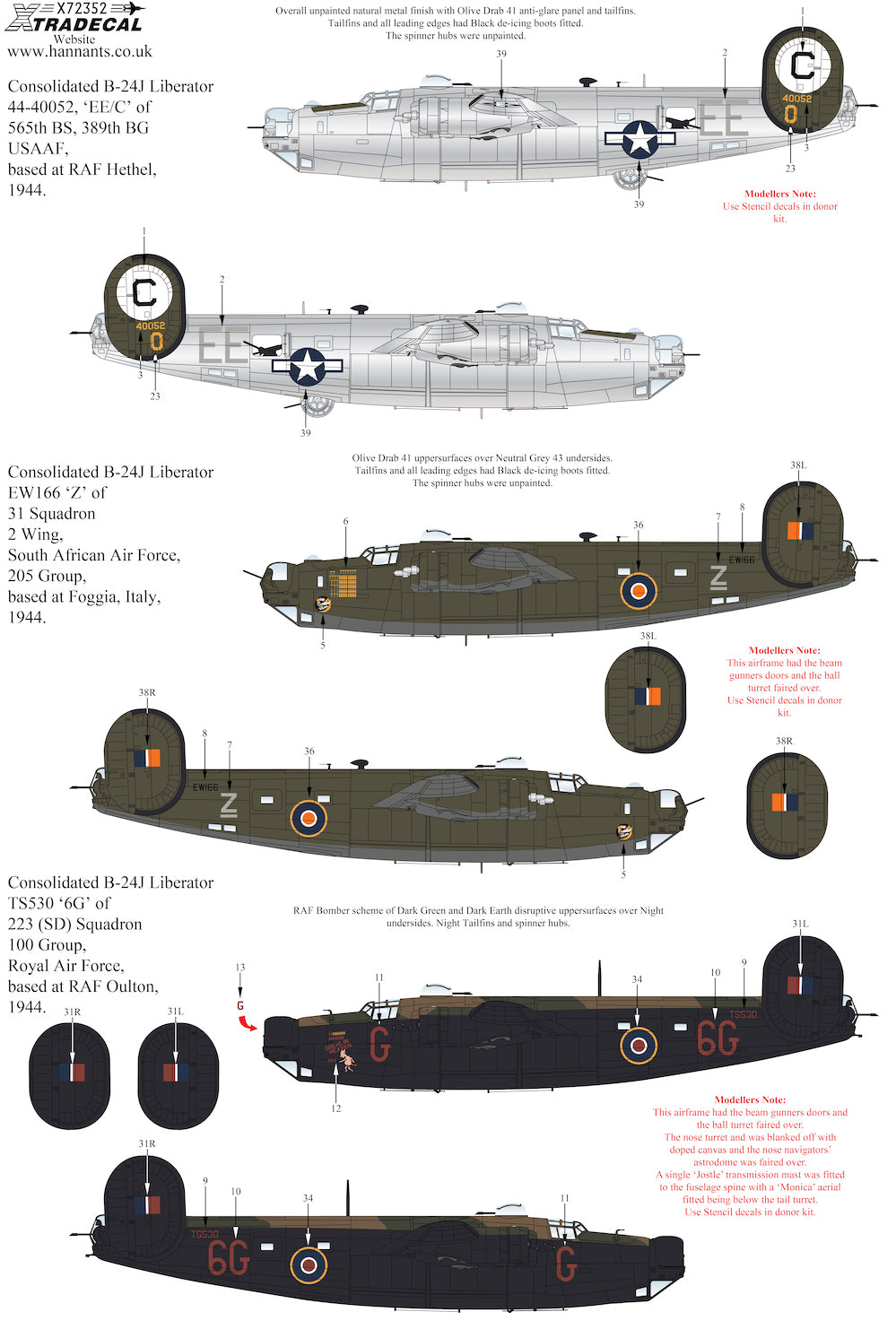 Xtradecal X72352 1:72 Late War Consolidated B-24 Liberator Collection Pt 1