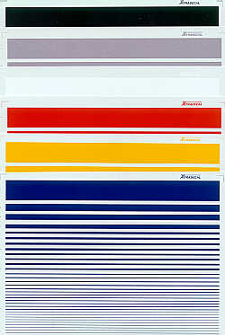 Xtradecal XPSA 1 each XPS1 Black, XPS2 White, XPS3 Silver, XPS4 RAF Roundel Red, XPS5 Insignia Yellow, XPS6 Roundel Blue Stripes. 6 sheets for the price of 5. (9 different widths of each colour)