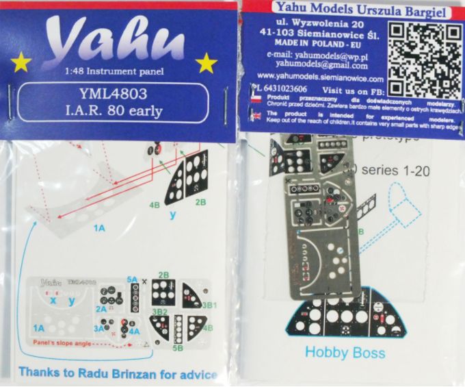 Yahu Models YML4803 1:48 IAR IAR-80 early colour printed, etched cockpit instrument panel