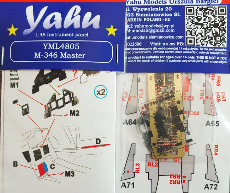 Yahu Models YML4805 1:48 Aermacchi M-346 Master Advanced Fighter cockpit instrument panel