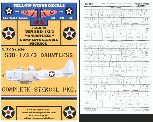Yellow Wings 32009 1:32 SBD-1/SBD-2/SBD-3/SBD-5 Dauntless Complete Stencils