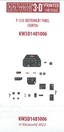Kits-World 3D1481006 1:48 Full Colour 3D Decals - North-American P-51D Cockpit Instrument Panel