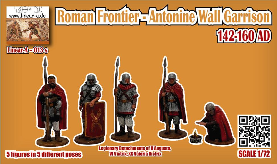 Linear-A 013-S 1:72 Roman Frontier – Antonine Wall Garrison (142–160 AD) Legionary Detachments of II Augusta, VI Victrix & XX Valeria Victrix with 5 instead of 4 figures