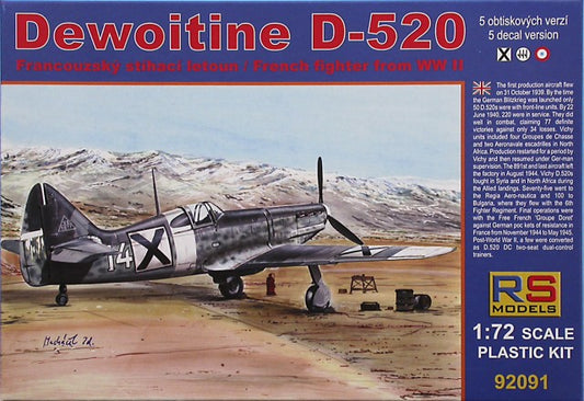 RS Models 92091 1:72 Dewoitine D.520 Decals France, Italy and Bulgaria