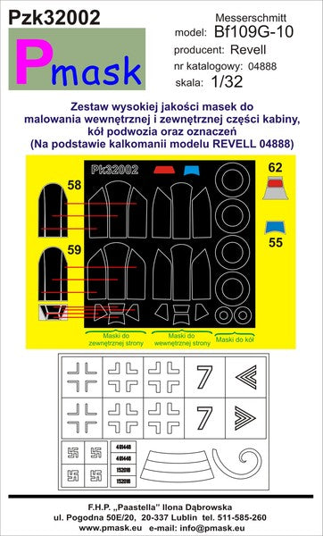 Pmask PZK32002 1:32 Messerschmitt Bf-109G-10 Paint Mask