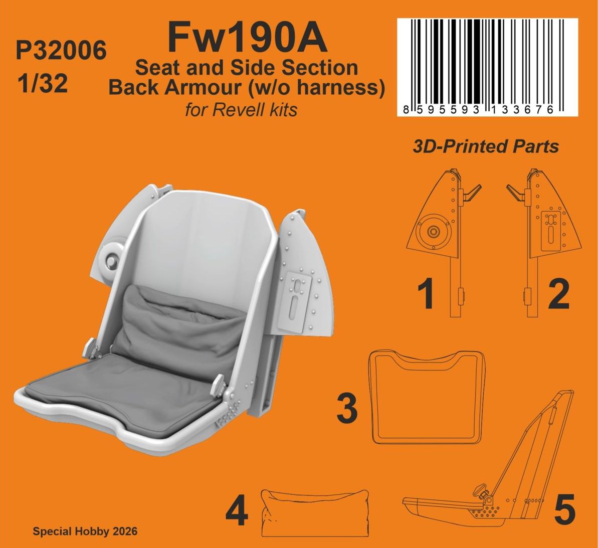 CMK/Czech Master Kits P32006 1:32 Focke-Wulf Fw-190A Seat and Side Section Back Armour (w/o harness)