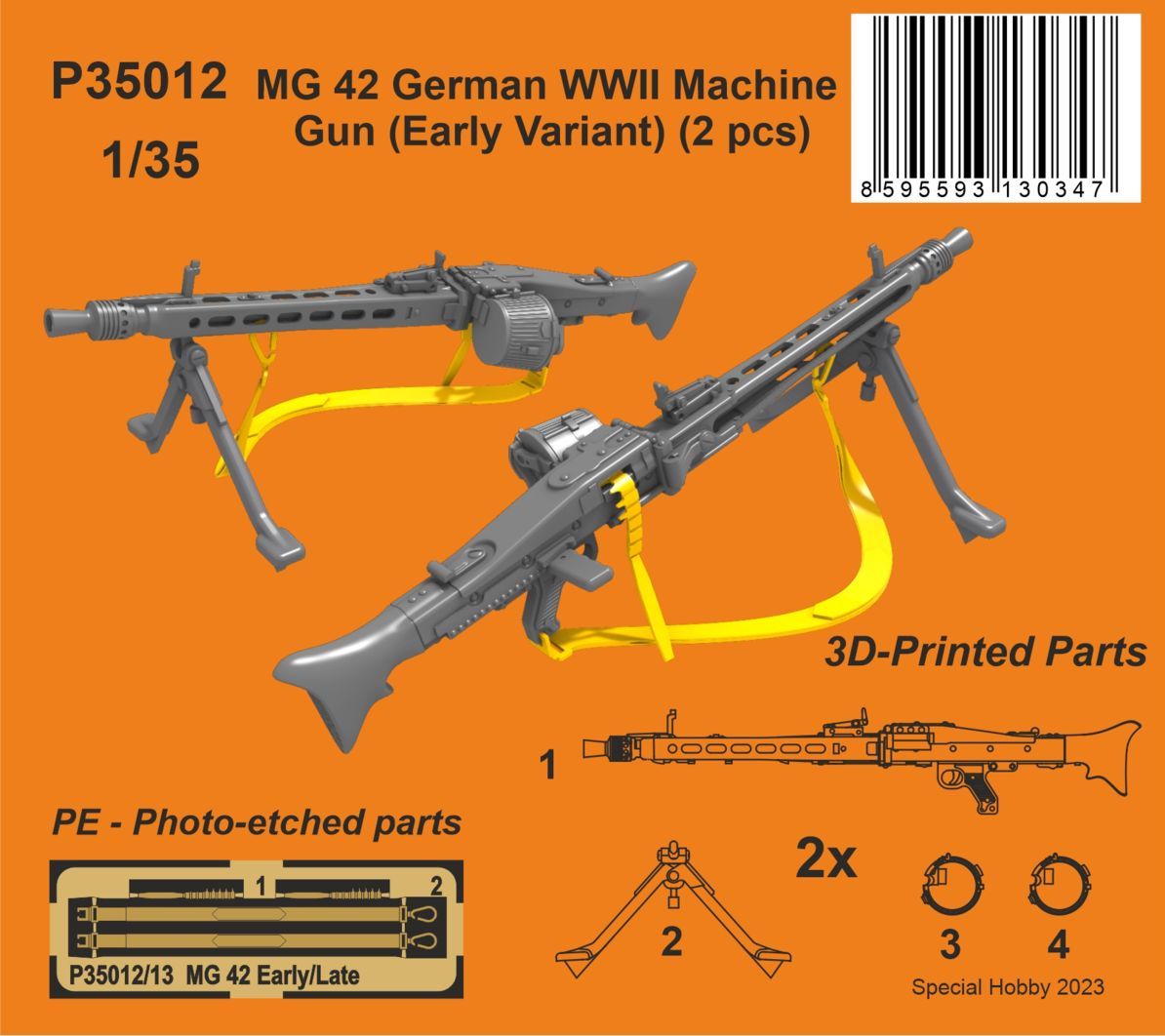 CMK P35012 1:35 MG 42 German WWII Machine Gun Early Variant (2 pcs) 3D Printed