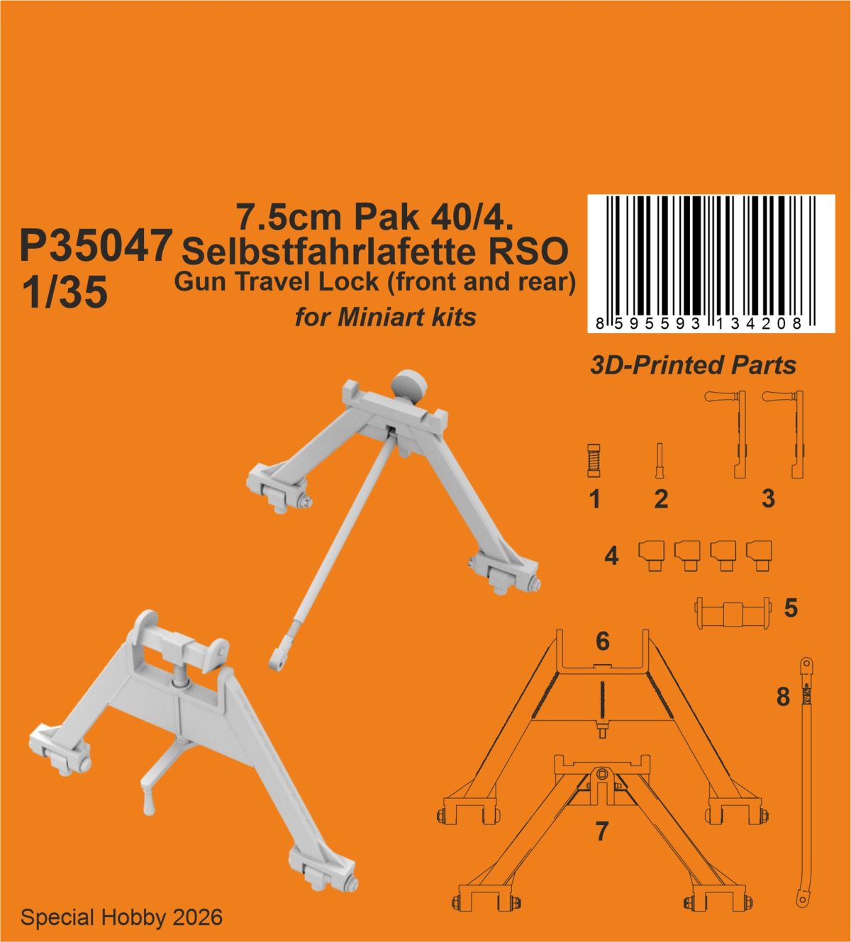 CMK/Czech Master Kits 129-P35047 1:35 7.5cm Pak 40/4. Selbstfahrlafette RSO – Gun Travel Lock (front and rear)