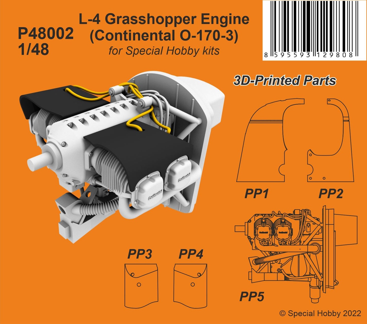 CMK P48002 1:48 Piper L-4 Grasshopper Engine (Continental O-170-3) 3D Printed