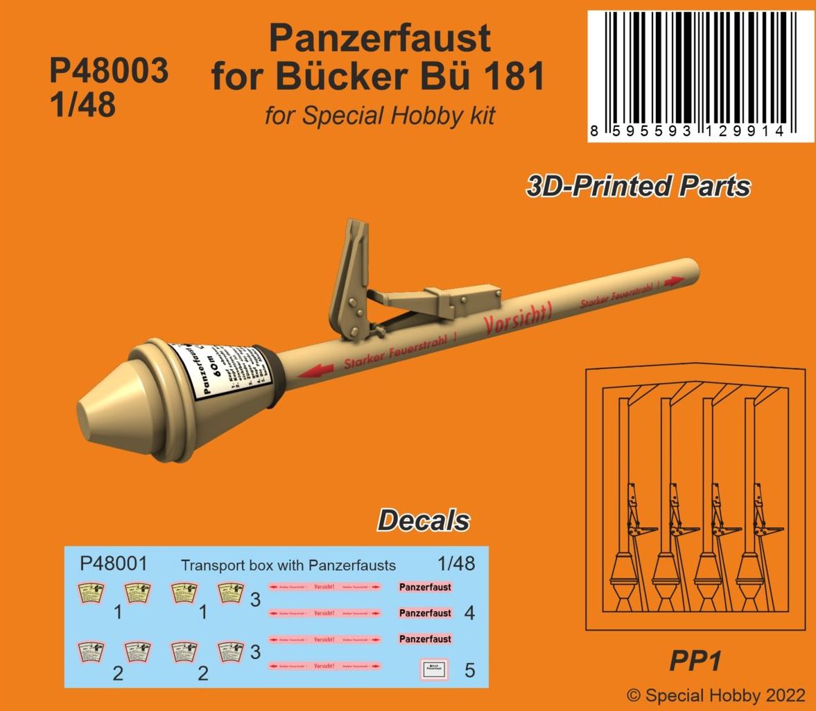 CMK P48003 1:48 Panzerfaust for Bucker Bu-181 3D Printed