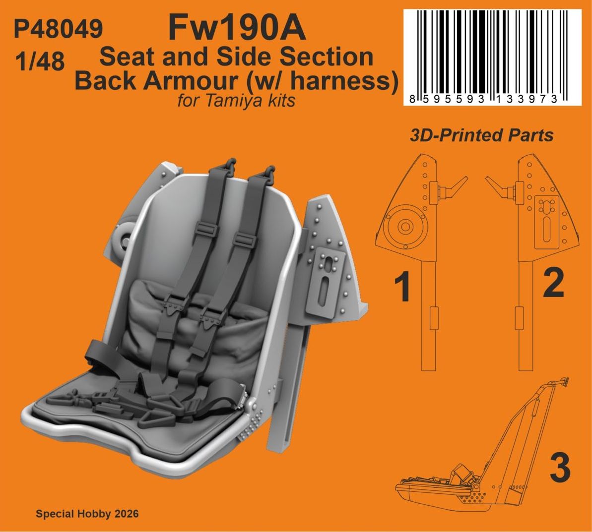 CMK/Czech Master Kits P48049 1:48 Fw-190A Seat and Side Section Back Armour (w/ harness)