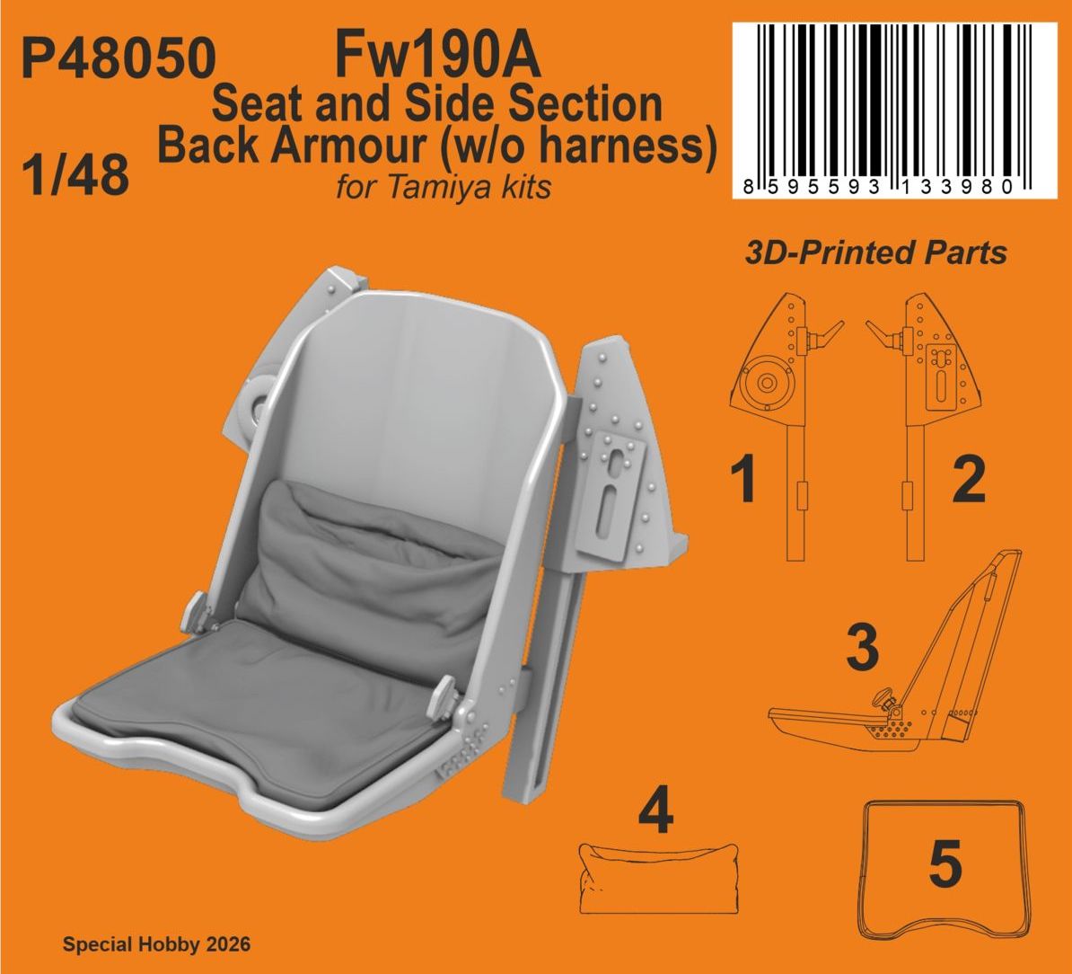 CMK/Czech Master Kits P48050 1:48 Fw-190A Seat and Side Section Back Armour (w/o harness)