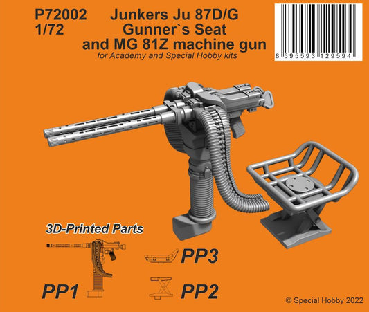 CMK P72002 1:72 Junkers Ju-87D/G 'Stuka' Gunner's Seat & MG 81Z Machine Gun 3D Printed