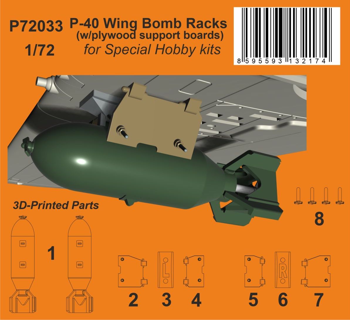 CMK/Czech Master Kits P72033 1:72 P-40 Wing Bomb Racks (w/plywood support boards)