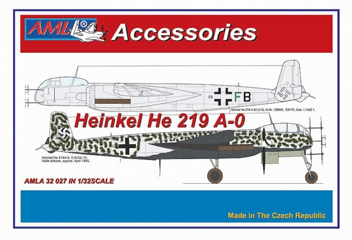 AML A32027 1:32 Heinkel He-219A-0 The conversion set with decals (designed to be used with Revell kits) [He-219A-7 'UHU']