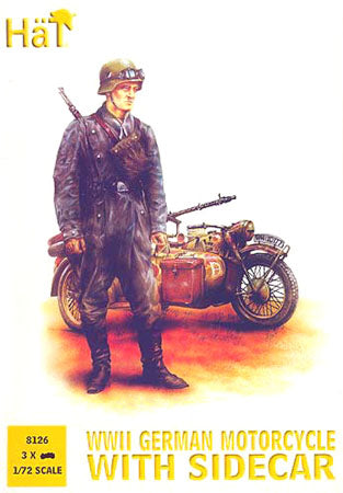 HAT Industrie 8126 1:72 German Motorcycles with side cars (WWII) 3 bikes, 9 riders and 6 standing