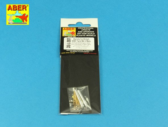 Aber 35L207 1:35 Barrels for British WWI Tank Mk.V Male for 6 pdr (57mm) Gun x 2pcs. 8mm Hotchkiss m.1909 x 4pcs.
