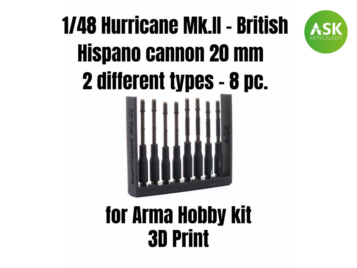 Art Scale 200-A48002 1:48 Hawker Hurricane Mk.IIC - 8 pcs - 2 types of British Hispano canons cal. 20mm